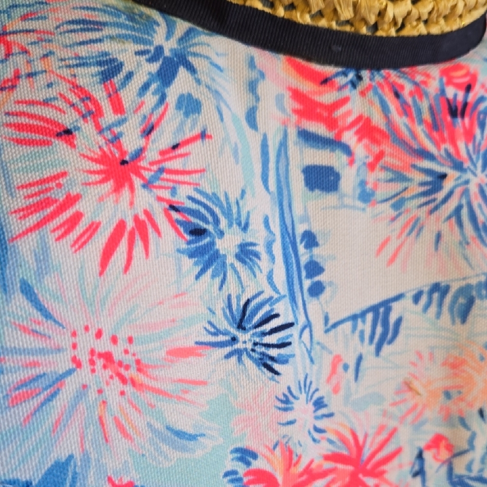 Lilly Pulitzer OSFM Blue/Pink Floral Straw Sun Protection Beach Pool Hat - Picture 5 of 10